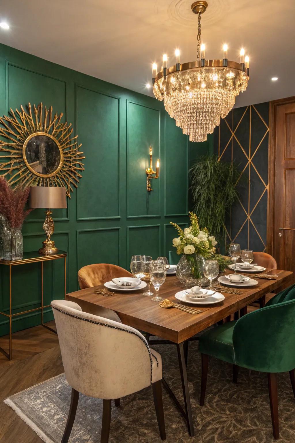 Dark green brings an element of class to this dining setting.