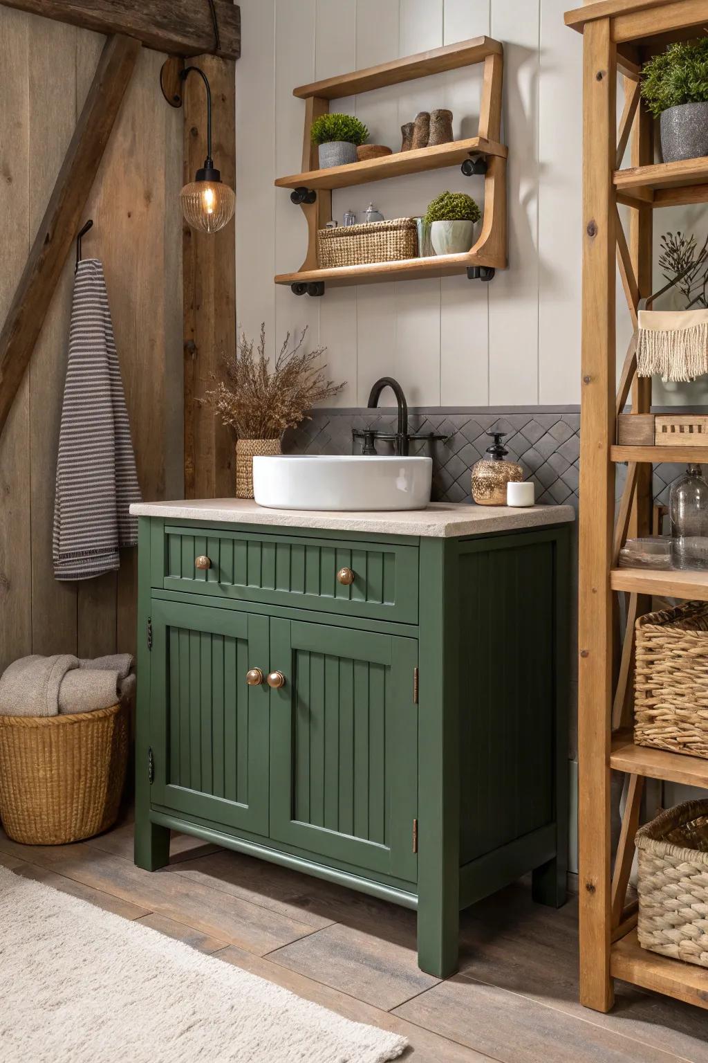Forest console displaying rustic charm with carved details.