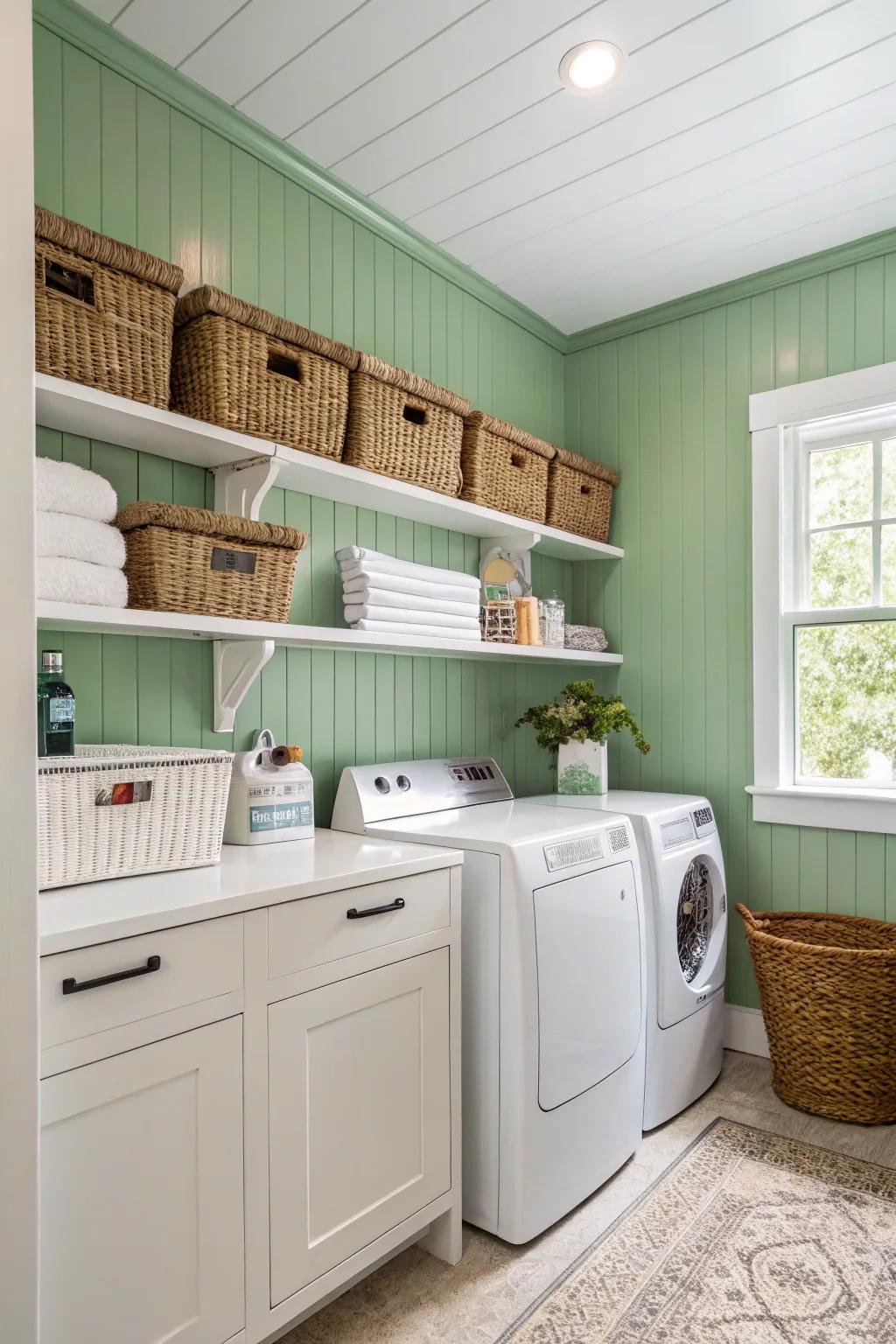 A lively and useful laundry area.