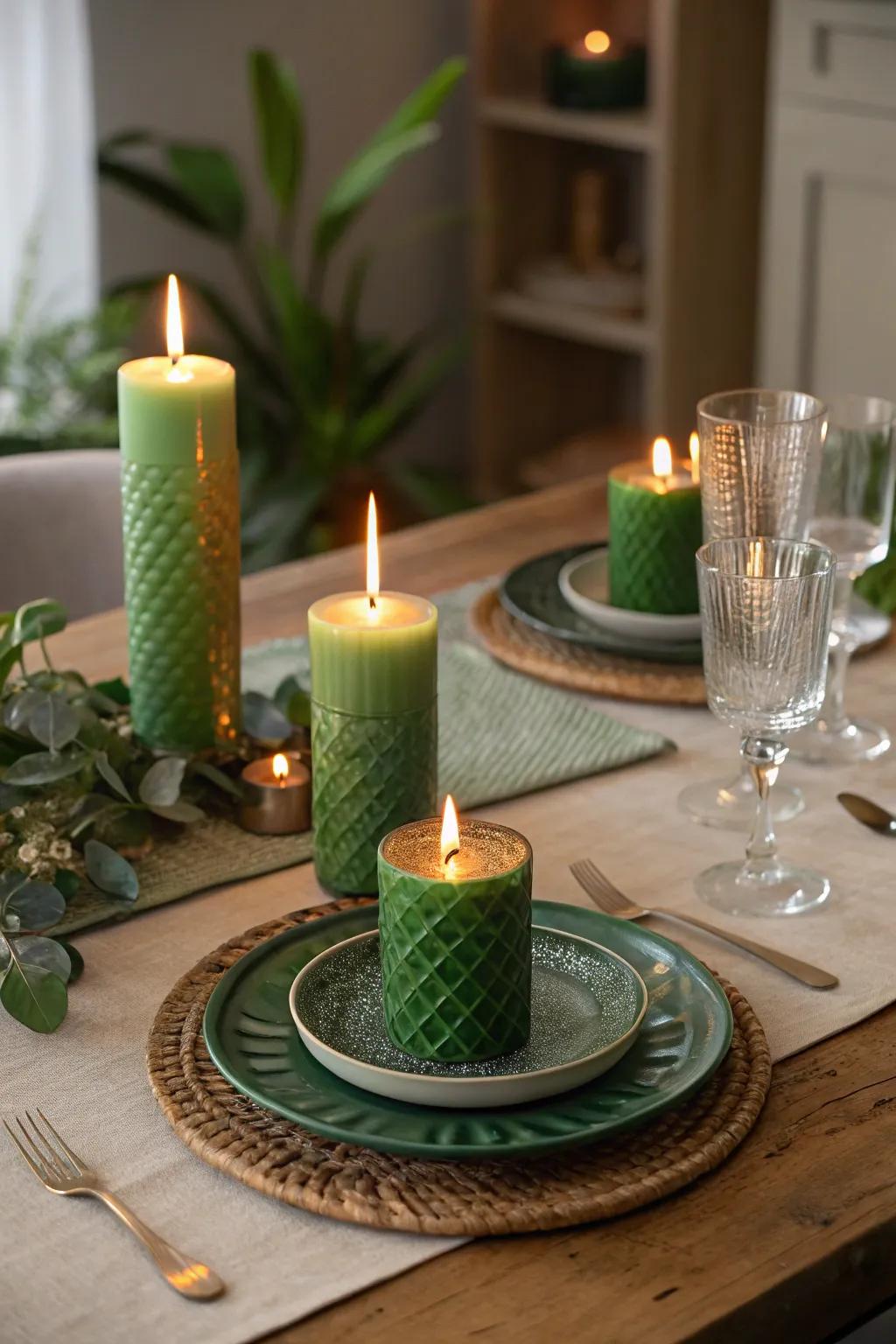 Verdant candles producing an elegant and cozy atmosphere.