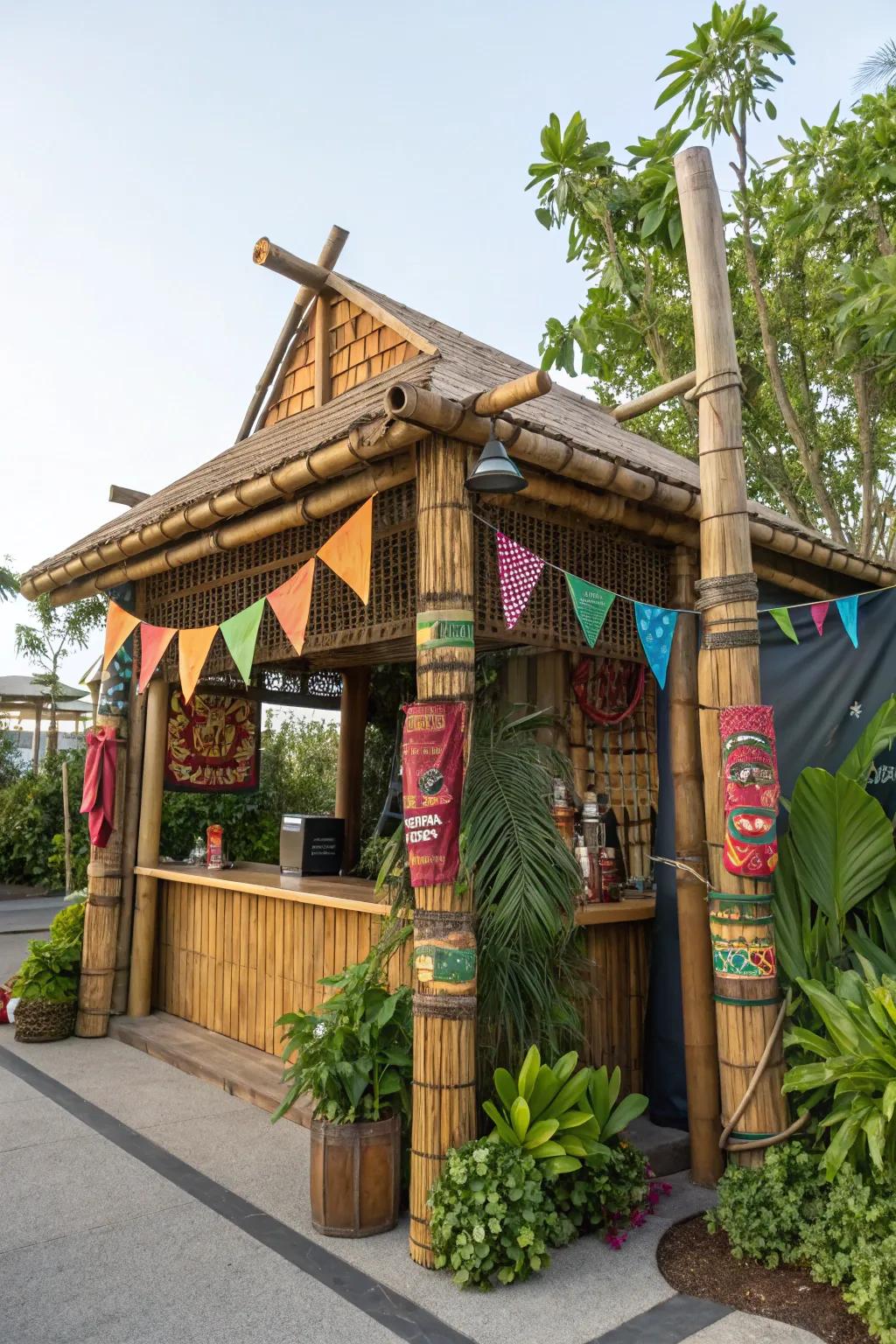 A Tiki-themed grill gazebo infusing your backyard with a tropical vibe.