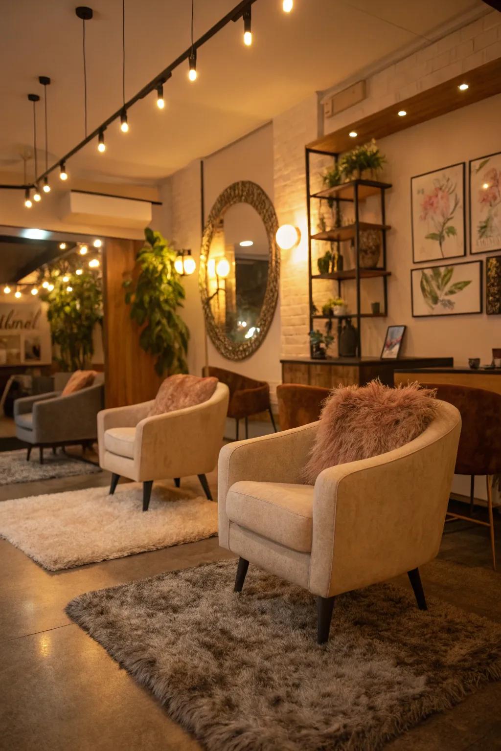 Warm lighting improves the entire atmosphere of your salon.