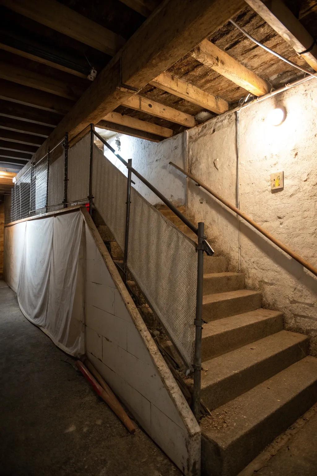 Safety blends with style in this sturdy partial wall.