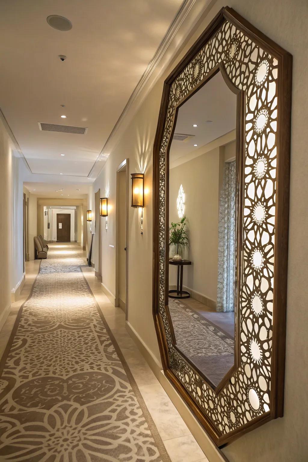 Mirrors can make a hallway feel larger and brighter.