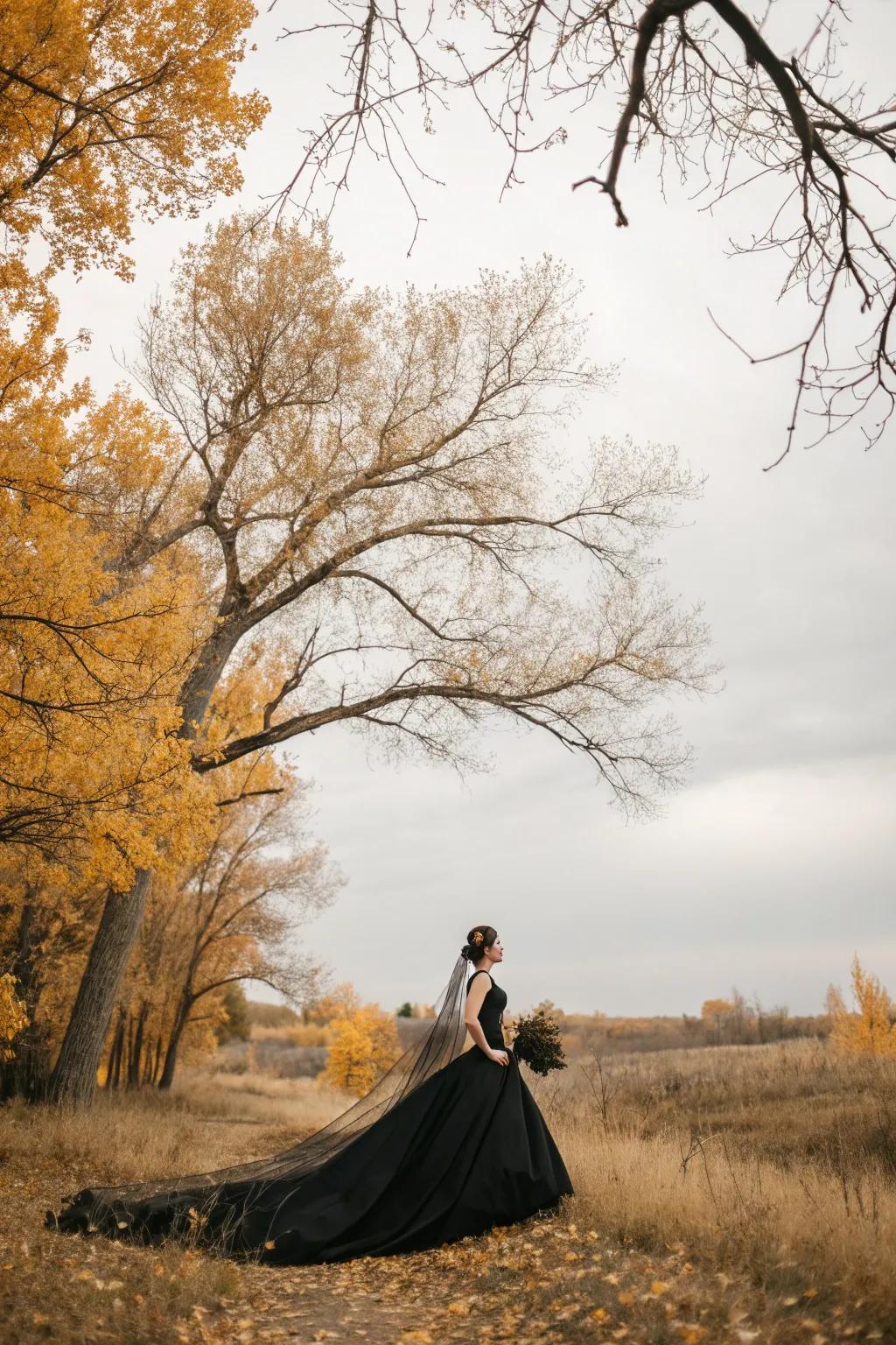 Embrace drama with a dark wedding ensemble.