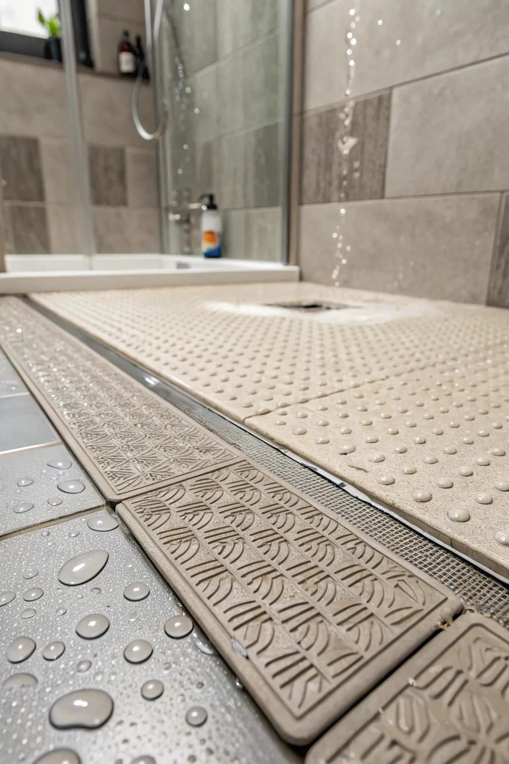 Textured flooring ensures safety without compromising on style.
