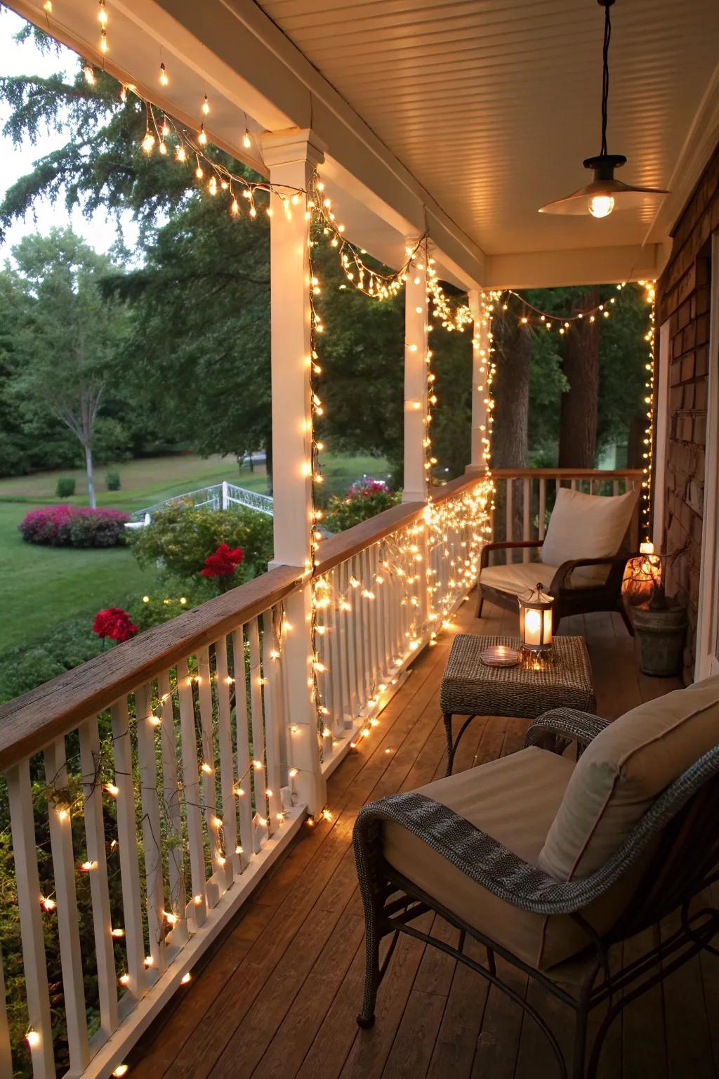 Strands wrapped around handrails for a festive highlight