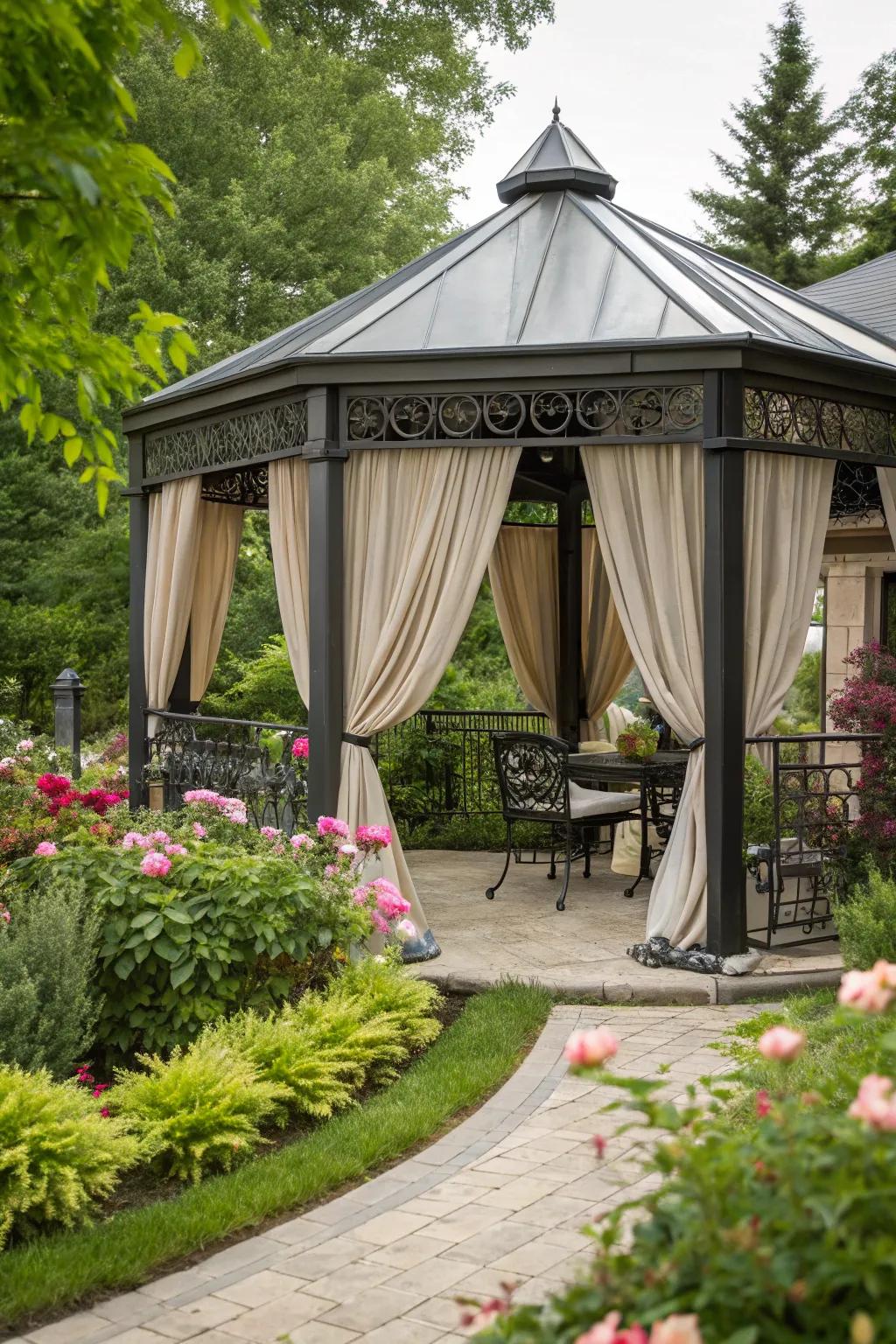 Improve seclusion and flair with gazebo window coverings.