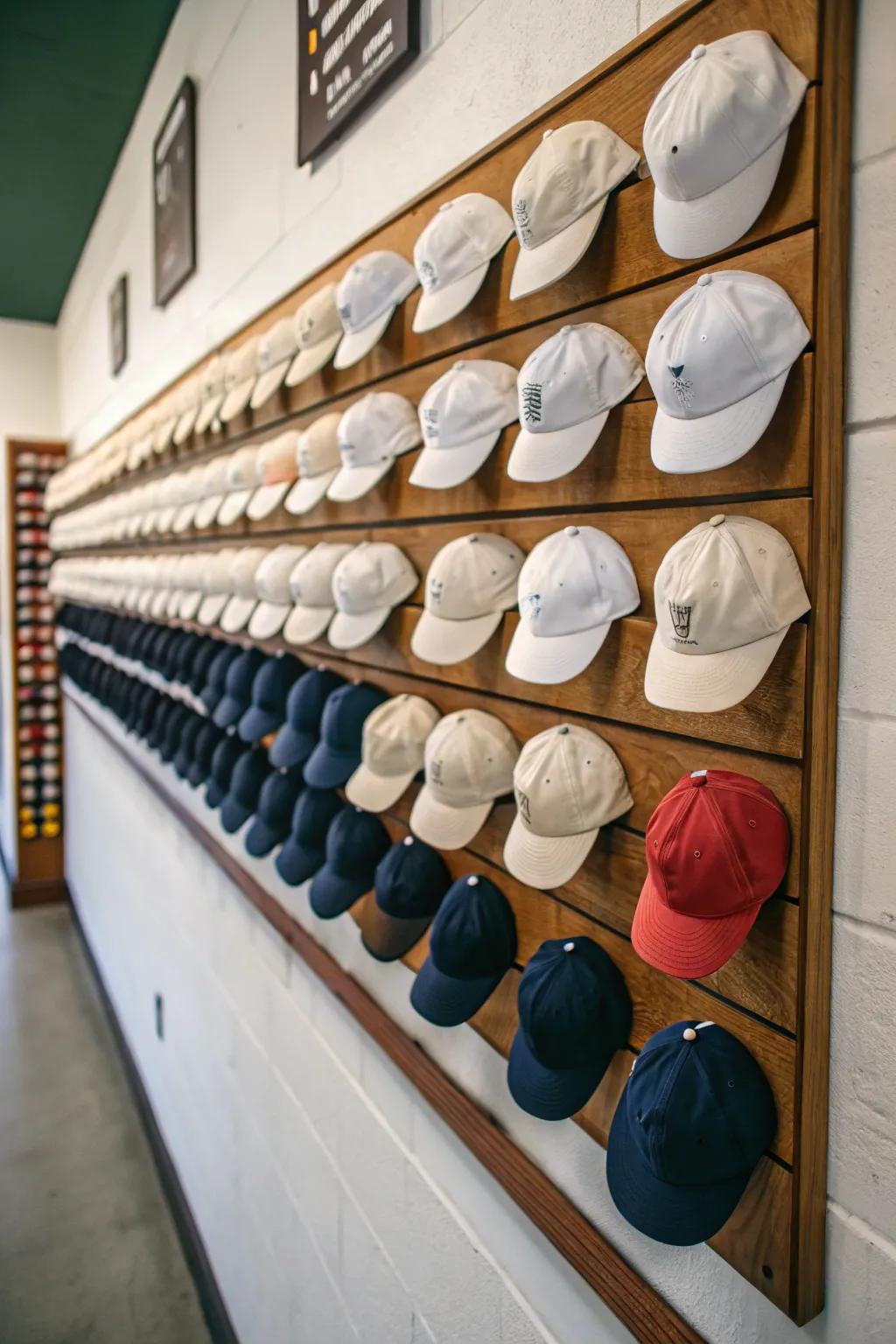 Organize your caps with an exhibit board.
