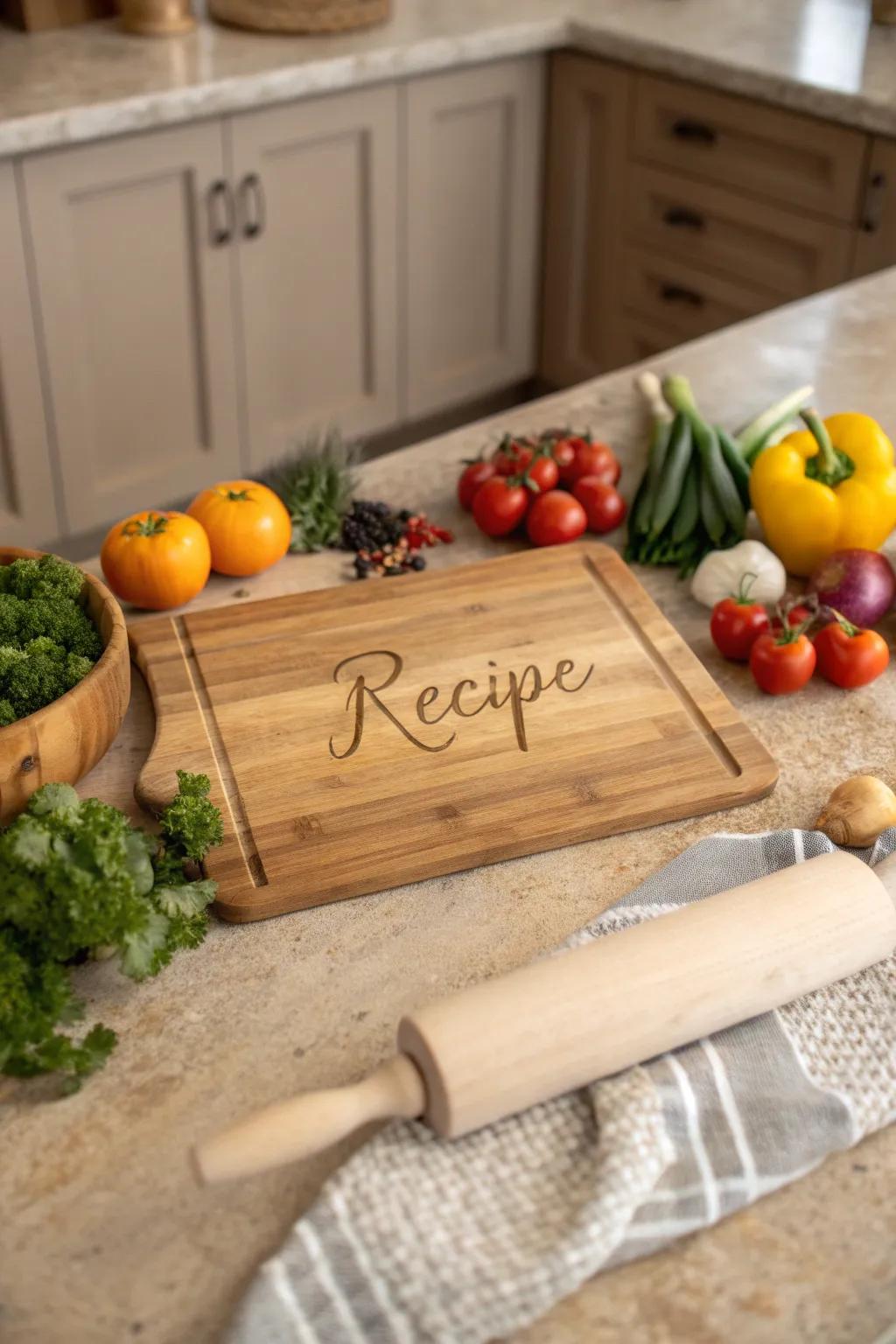 A personalized chopping board featuring a beloved family recipe.