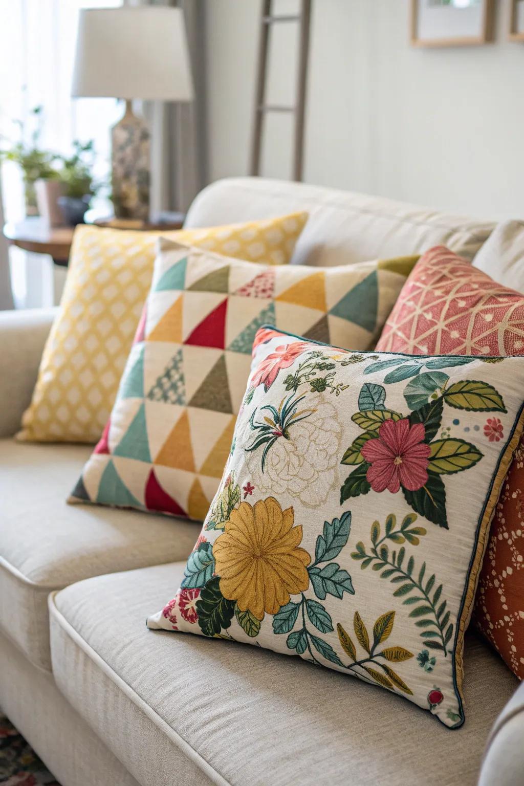 Mixing patterns provides a dynamic and uniquely personal element to the overall decor.