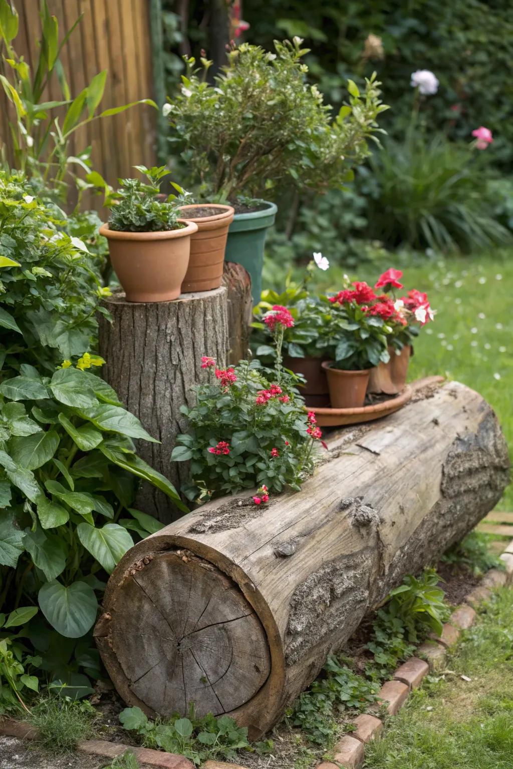 Logs and stumps make lovely natural plant displays.