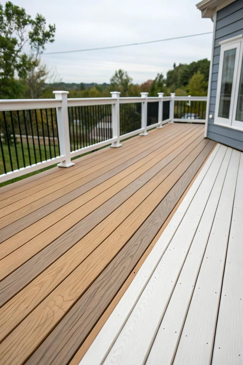 Dark skirting provides a beautiful contrast with lighter-toned deck planks.