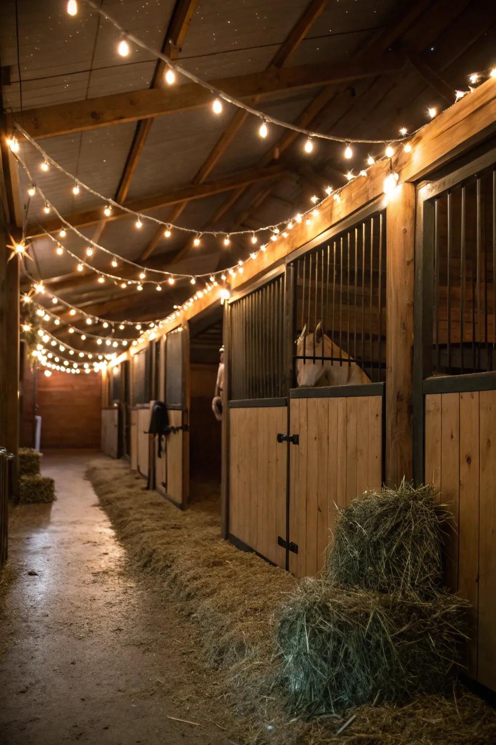 Twinkling lights impart a comforting and enchanting shimmer to any stall.