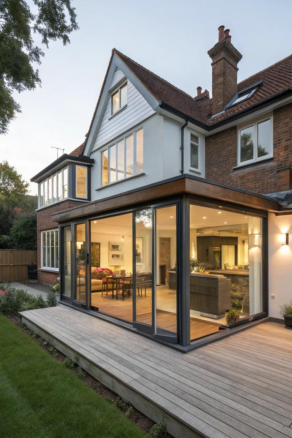 A wrap-around expansion producing spacious and interconnected living zones.