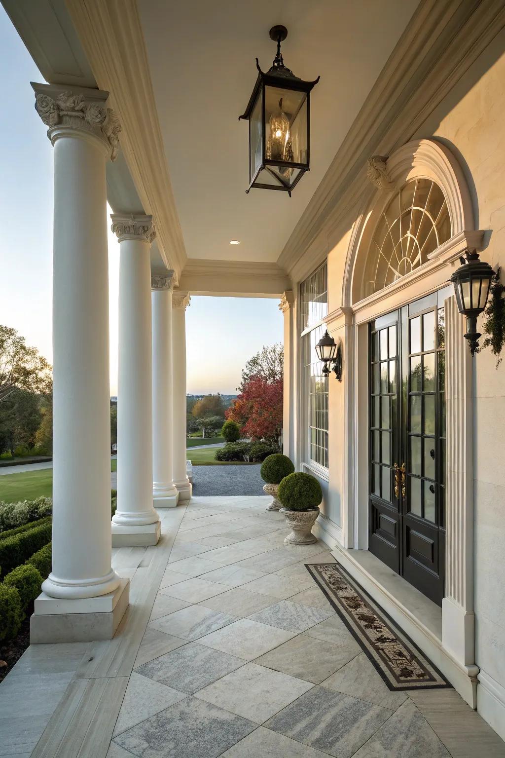 An exquisite covered shelter bringing grandeur to your home's entryway.