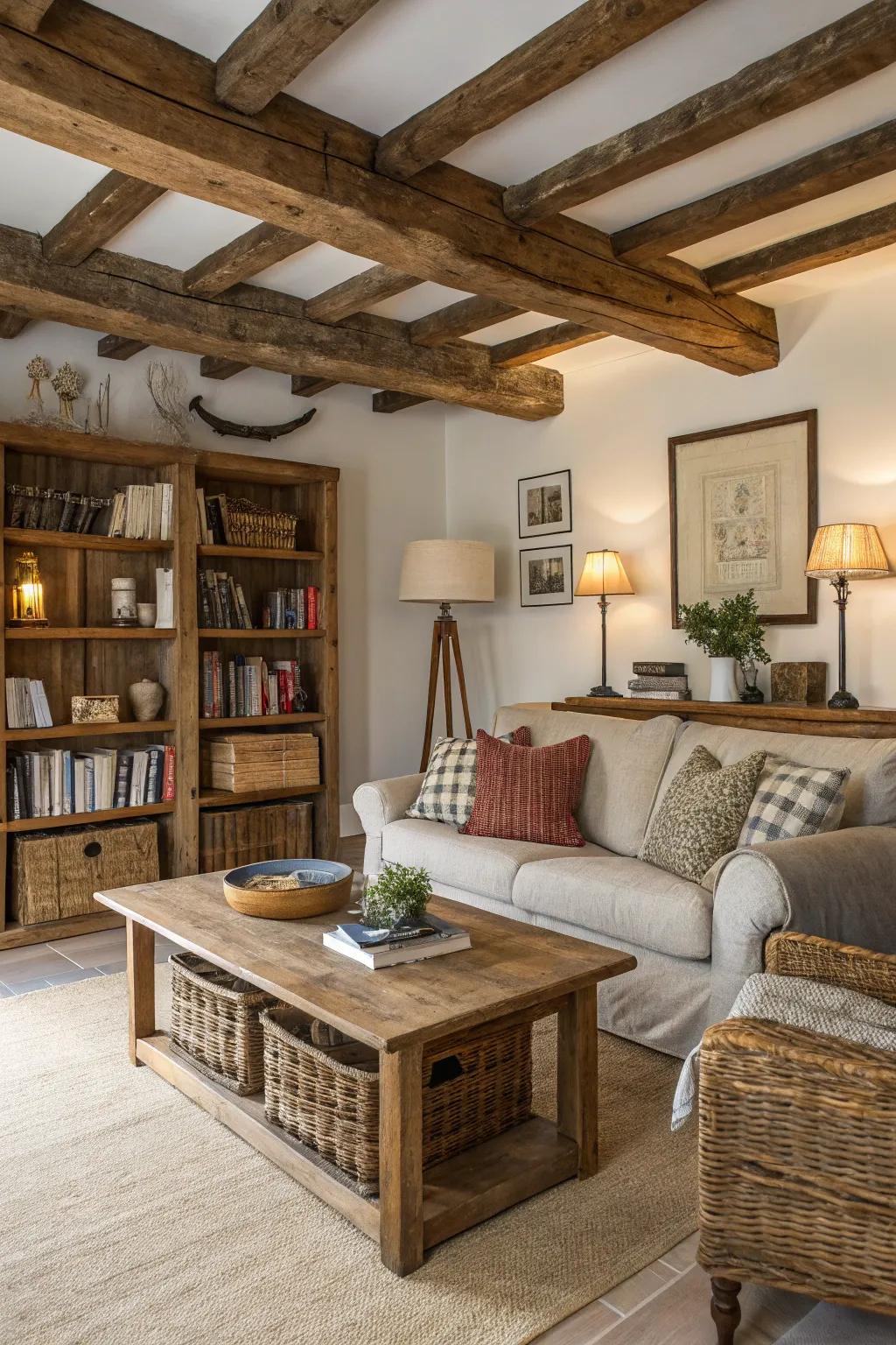 A living room that blends rustic appeal with modern comfort.
