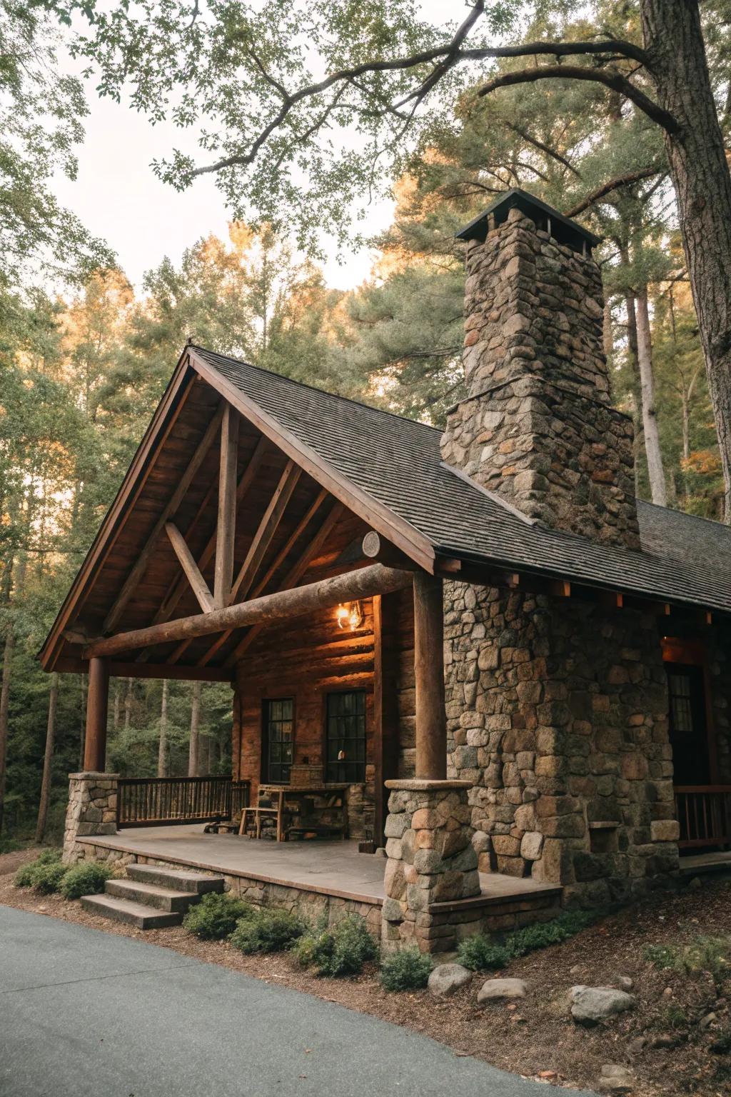A charming, rustic cabin offering a warm and inviting atmosphere in the woods.