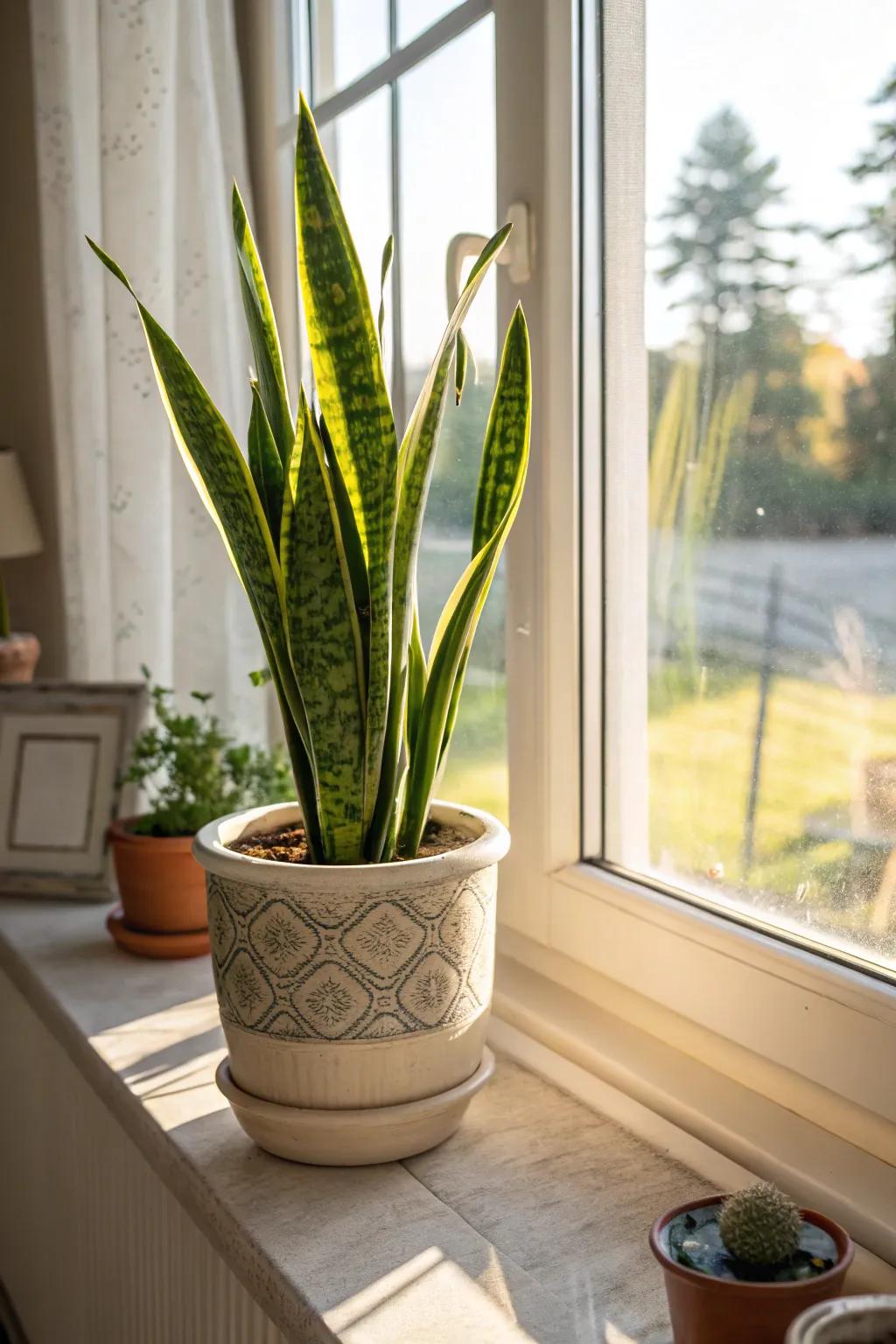 A snake plant that adds a hint of greenery to any area.