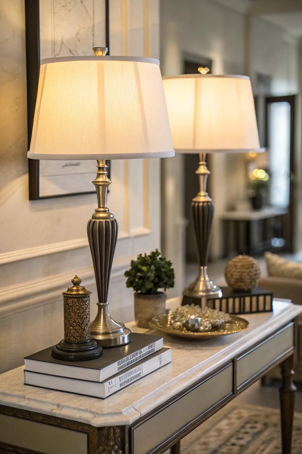 Elegant tabletop lamps impart both light and aesthetic to the table.