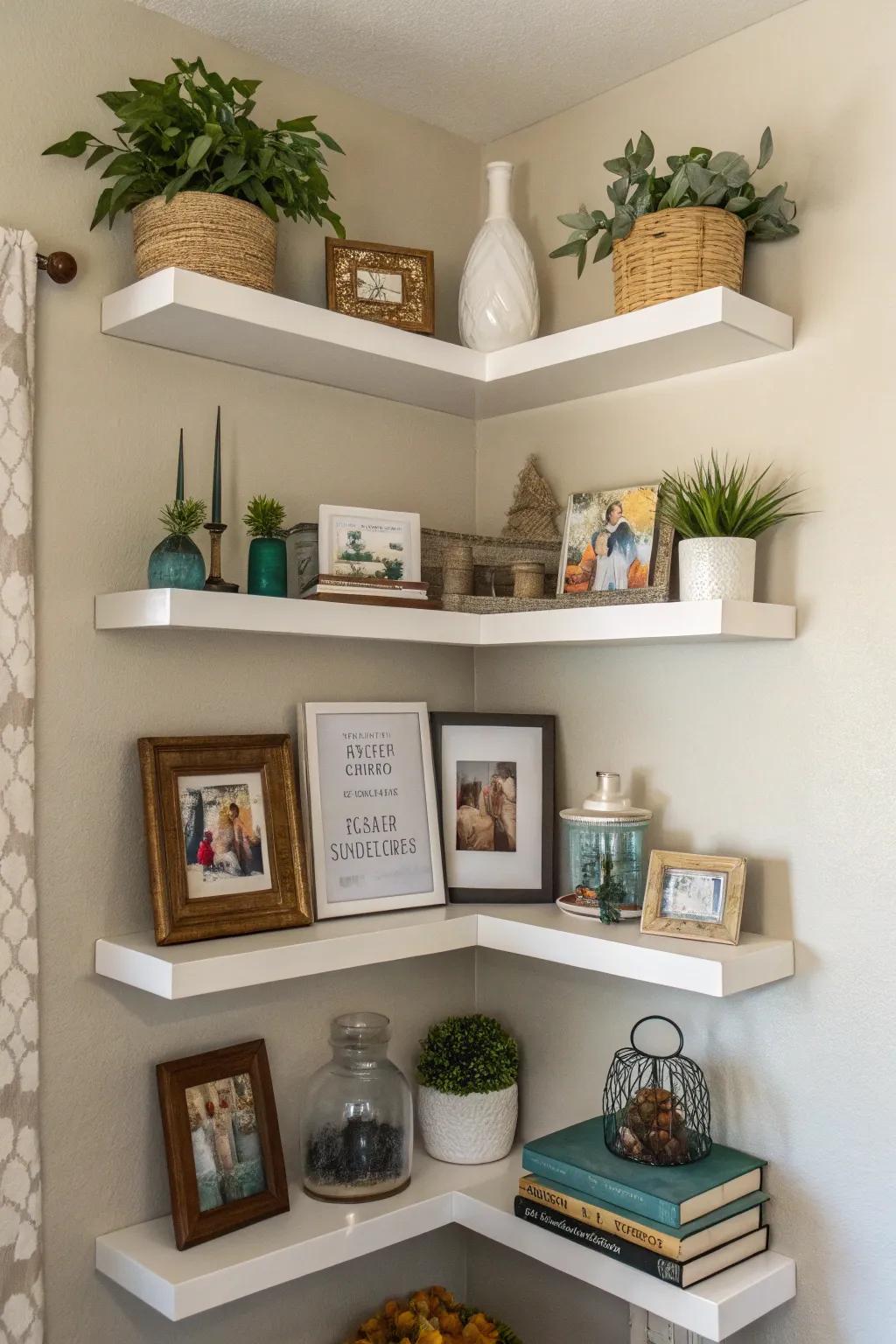 Showcase your favorite items using floating shelves that add both style and function.