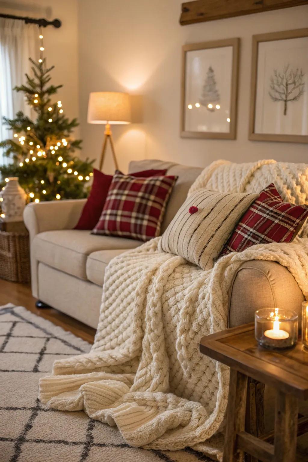 Warm textiles contribute to a comfortable living space.