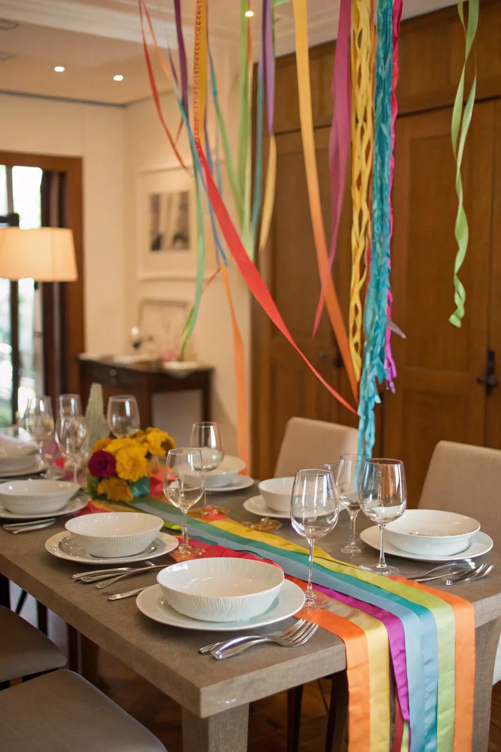 Adorn your table using ribbons for a festive flair.