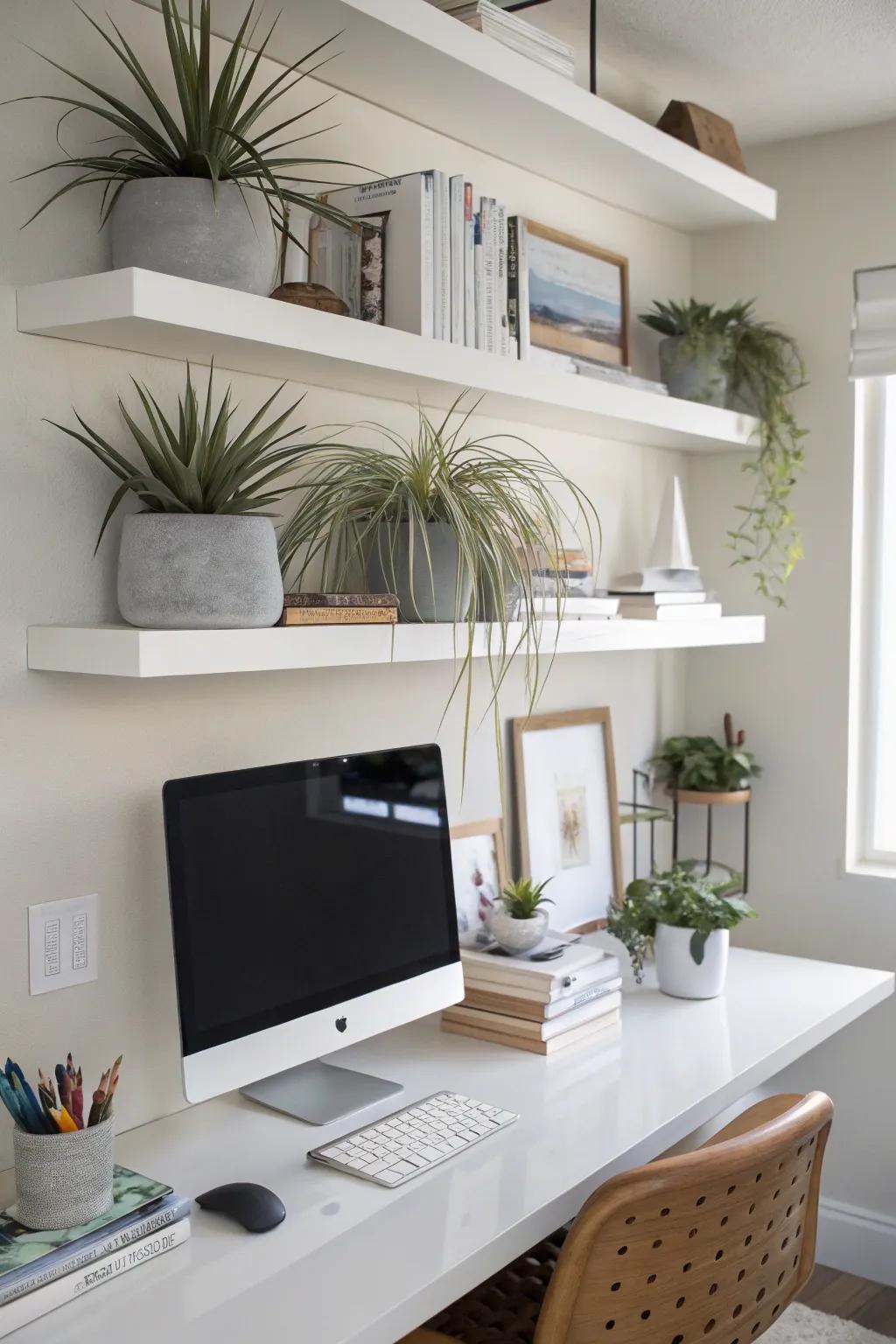 Wall-mounted open shelves adorned with <strong>air plants</strong> to establish a vibrant wall display.” loading=”lazy” class=”pimg”>
	</picture><figcaption>Wall-mounted open shelves adorned with <strong>air plants</strong> to establish a vibrant wall display.</figcaption></figure>
<p>Incorporate <strong>air plants</strong> into your wall-mounted open shelves for an uncluttered, revitalizing showcase. This technique not only preserves space but also endows your walls with a rich, verdant touch.</p>
<h3>Check if these fit your needs:</h3>
<ul class=