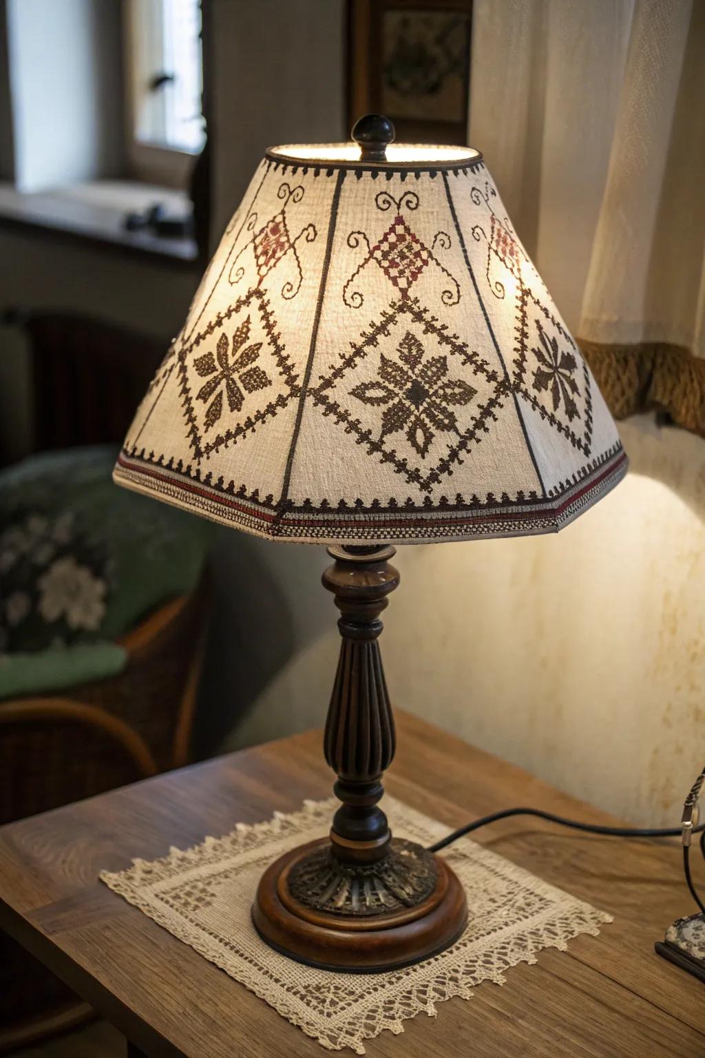 Cross stitch light shades add a personal touch to your lighting