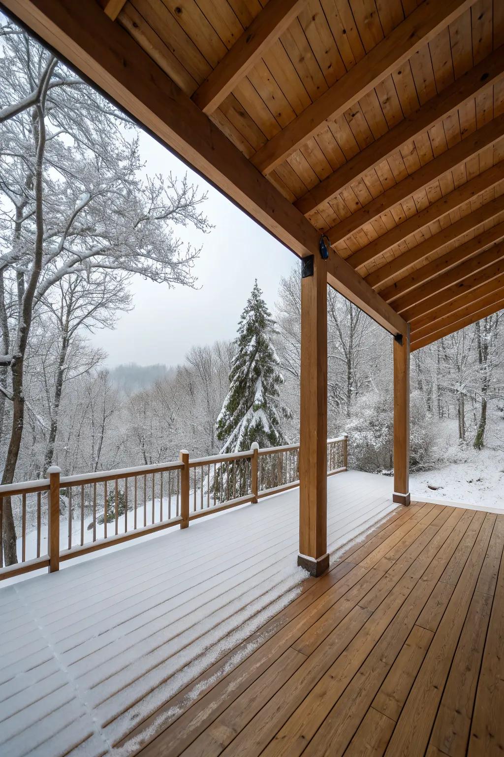 For winter decks, solid roof structures provide strong protection.