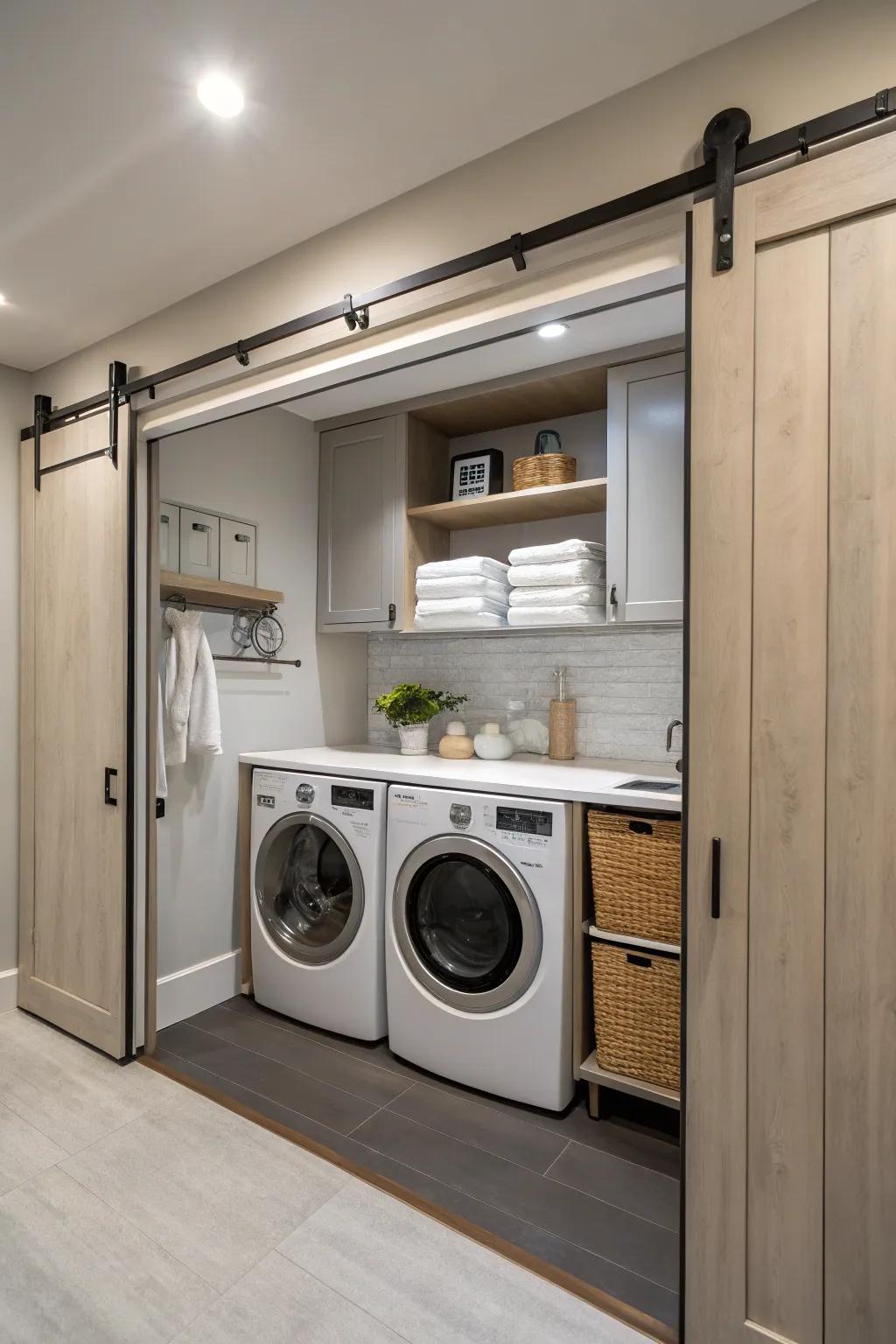 Sliding doors ensure smooth access and a refined aesthetic.