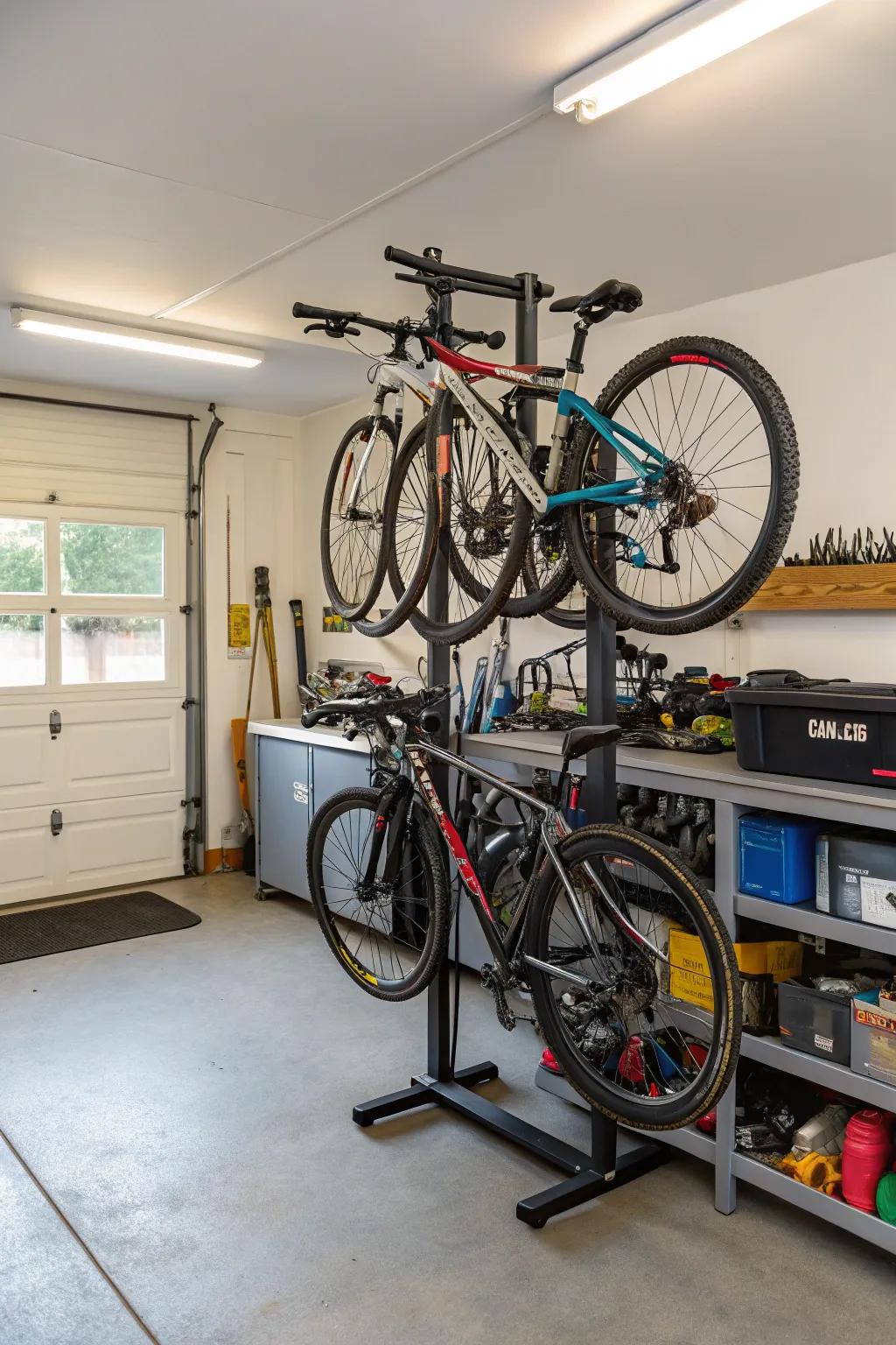 Freestanding bike racks offer a versatile storage solution.