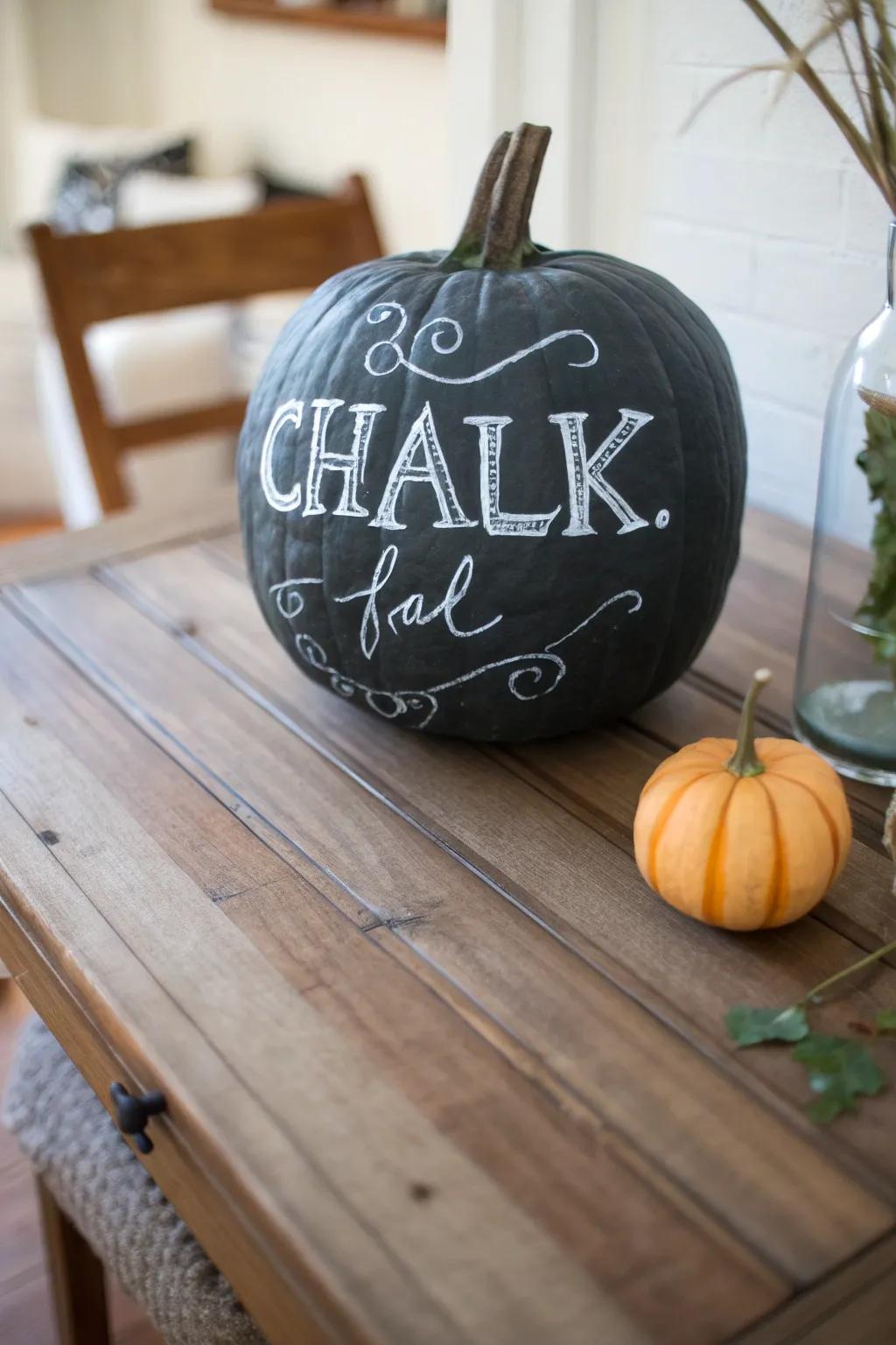 A slate-style pumpkin which allows for creative and changeable décor.