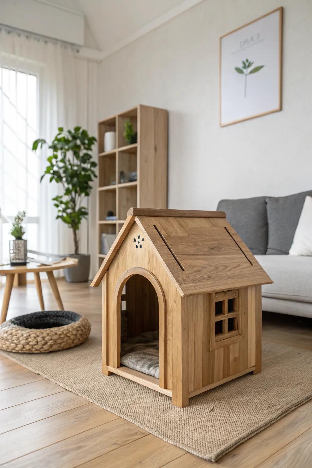 A refined timber hideaway for your feline friend.