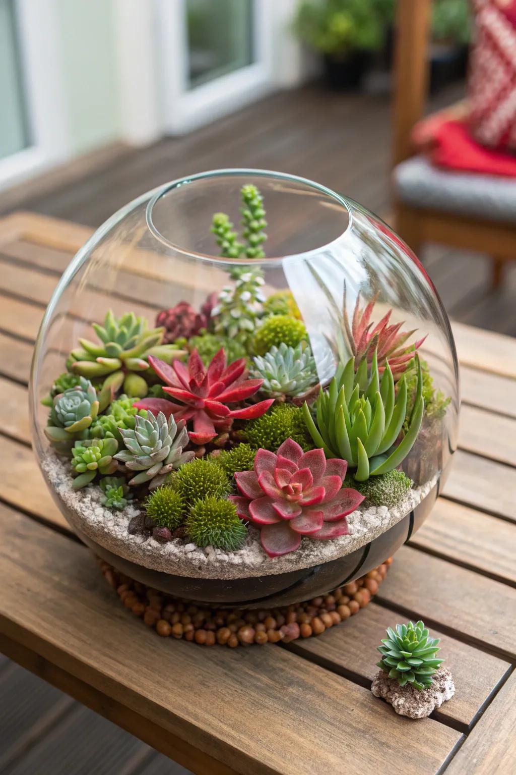 Incorporate a playful element to your décor using a fleshy plant greenhouse.
