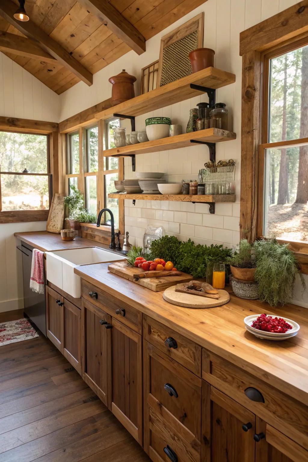 Butcher block countertops imbue warmth and allure into any kitchen environment.