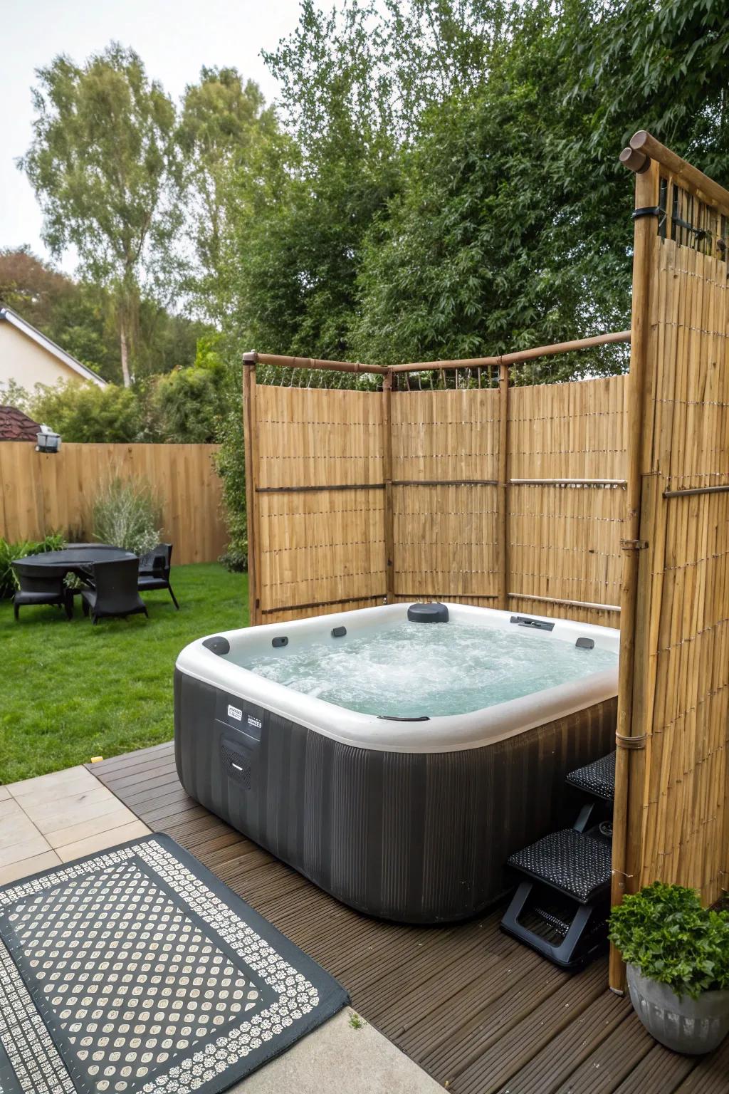 Devise a secluded haven using bamboo partitions enveloping your spa.