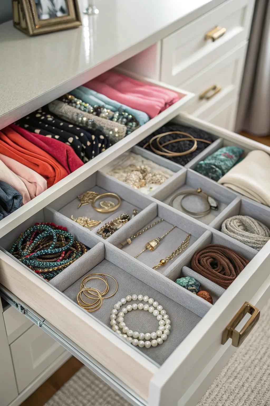 Maintain order among your personal items with a carefully designed drawer system.