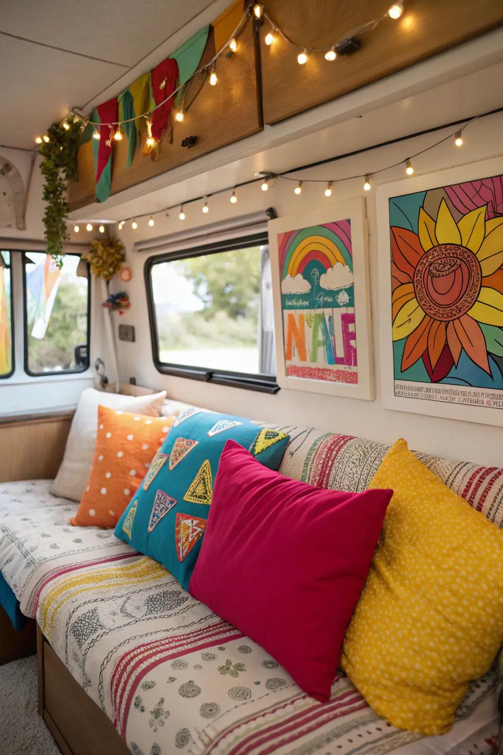 Bright and vibrant decorations that inject personality into the RV.