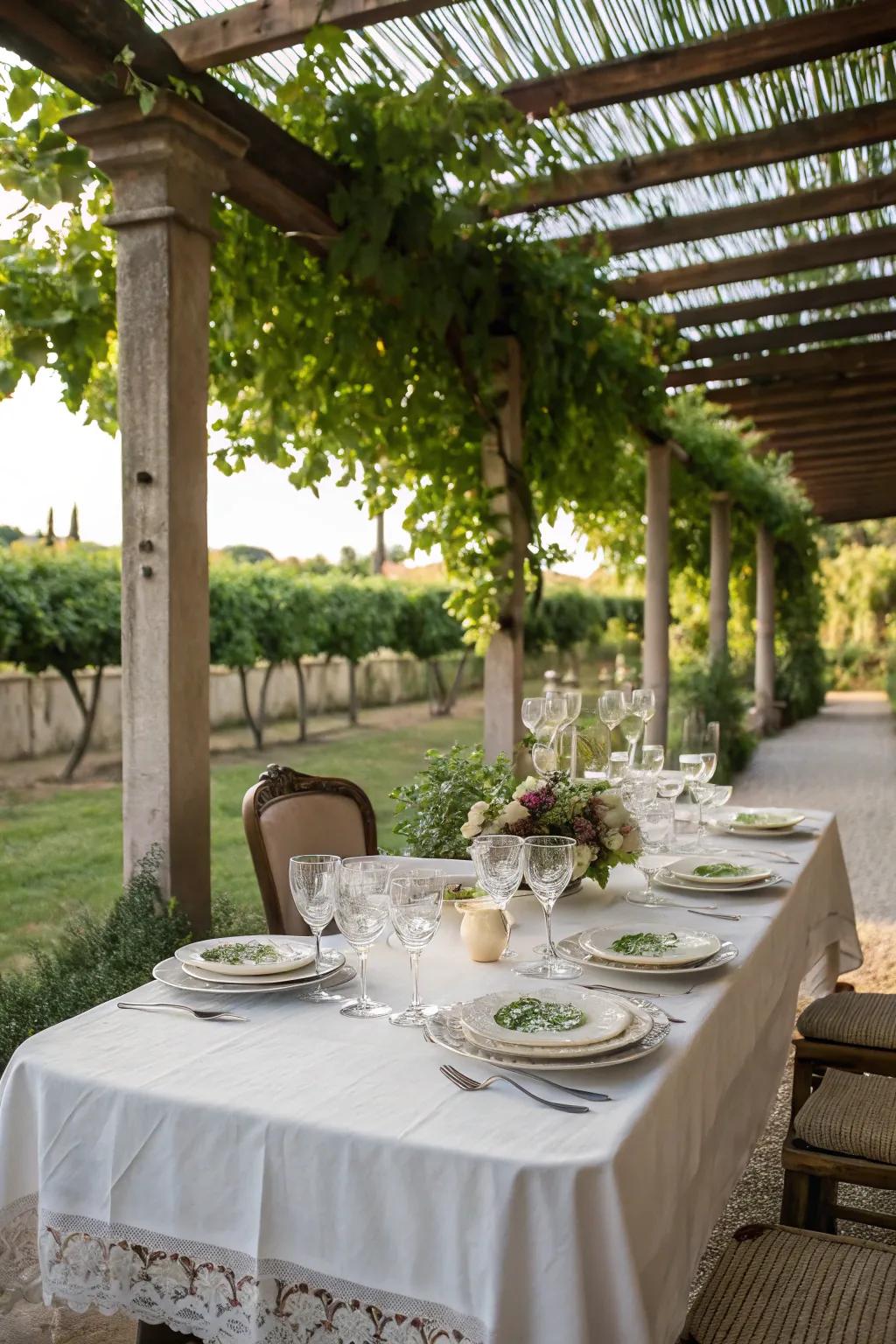 Open-air dining with sophisticated table settings transforms meals into memorable experiences.