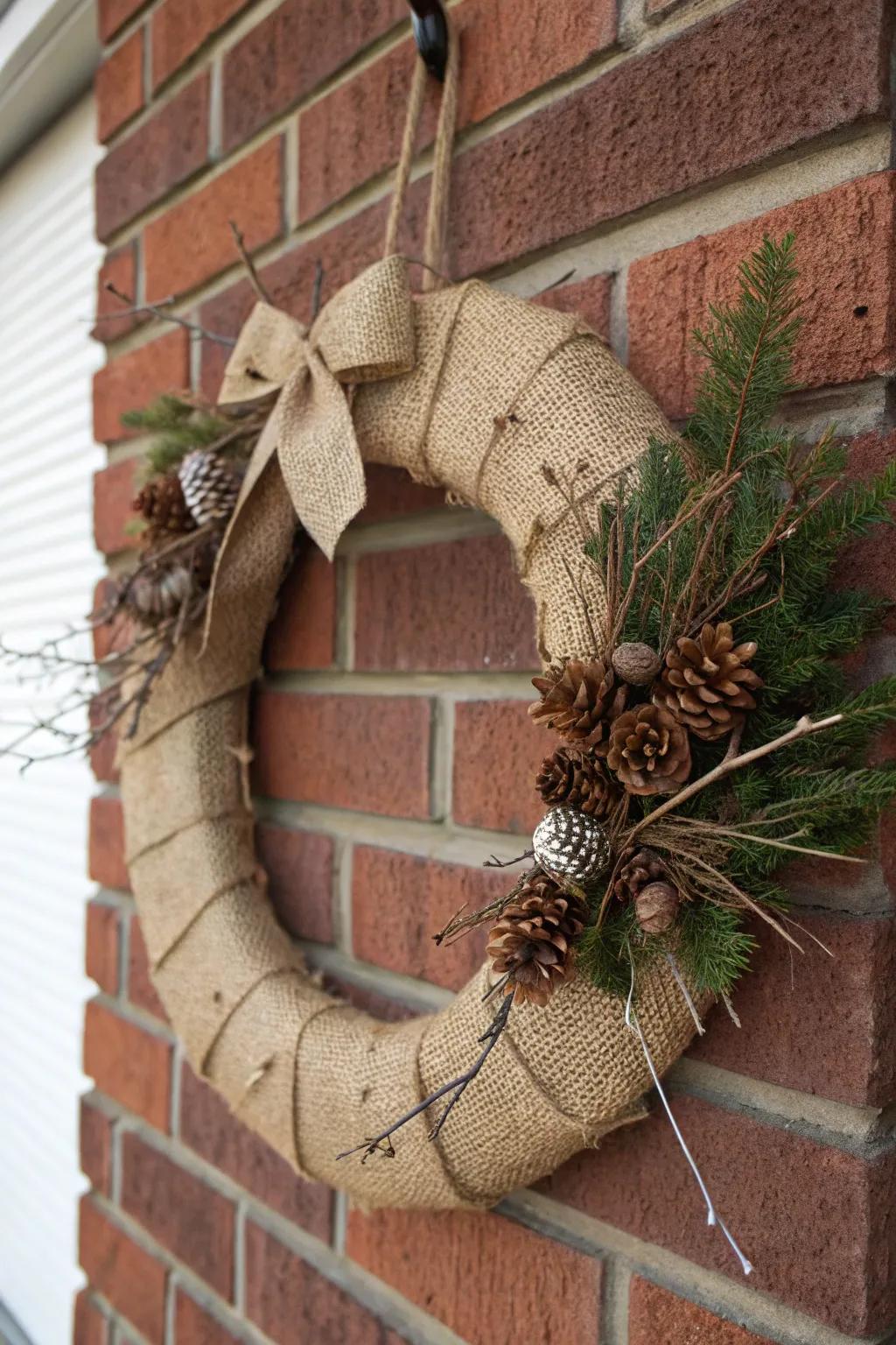 The rustic vibe of hessian is evident in this seasonal garland décor.