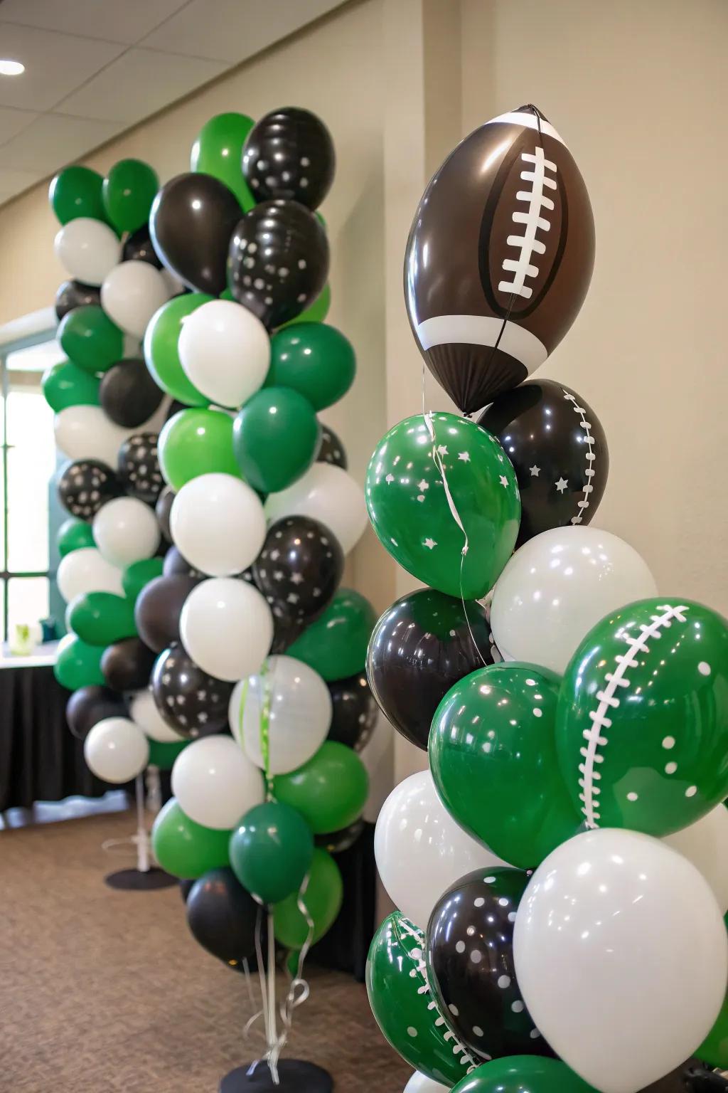 Football-themed balloons enhancing the celebratory mood.