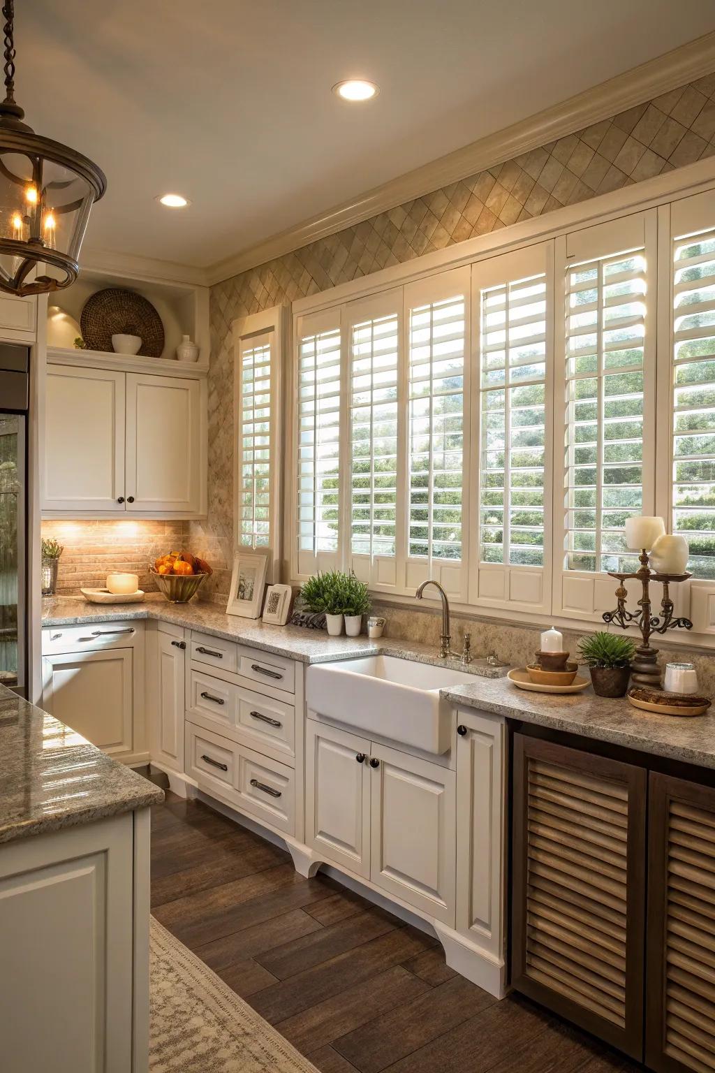Elegant indoor shutters in a welcoming kitchen