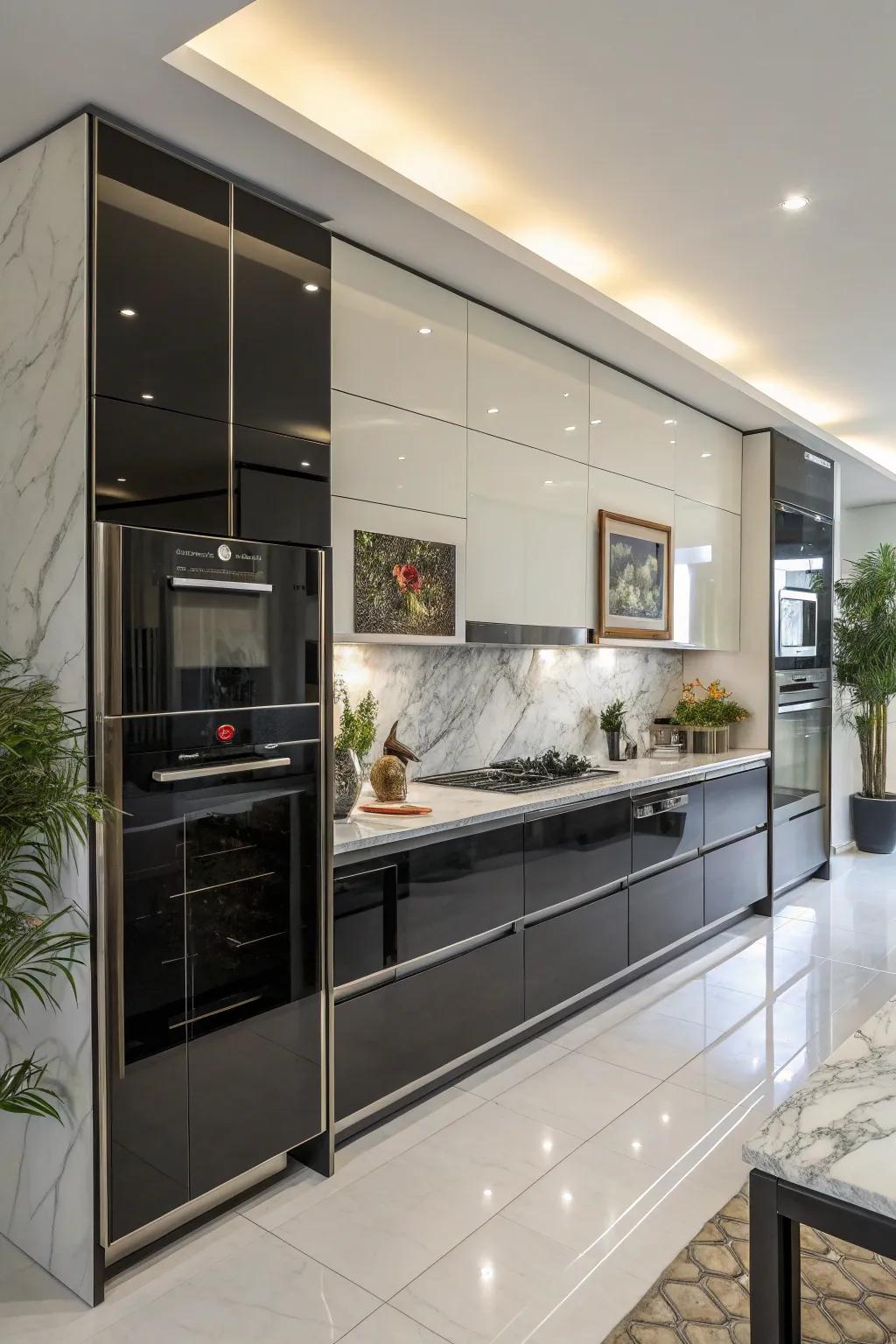 Varnish finishes introduce a contemporary element with their lustrous, reflective areas.