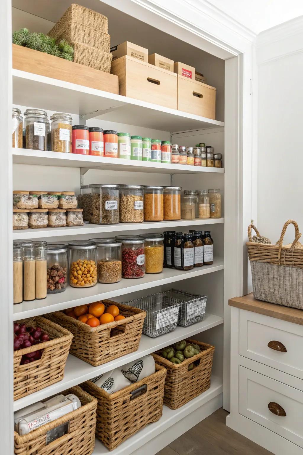 Adaptable shelving gives varied storage answers.