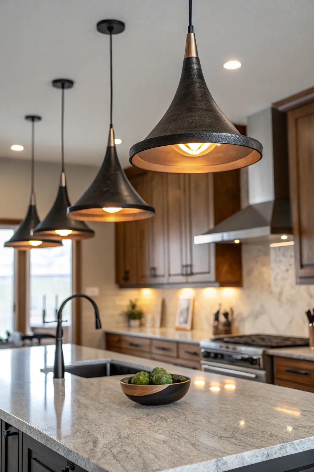 Pendant lighting combines both aesthetics and functionality in the kitchen.