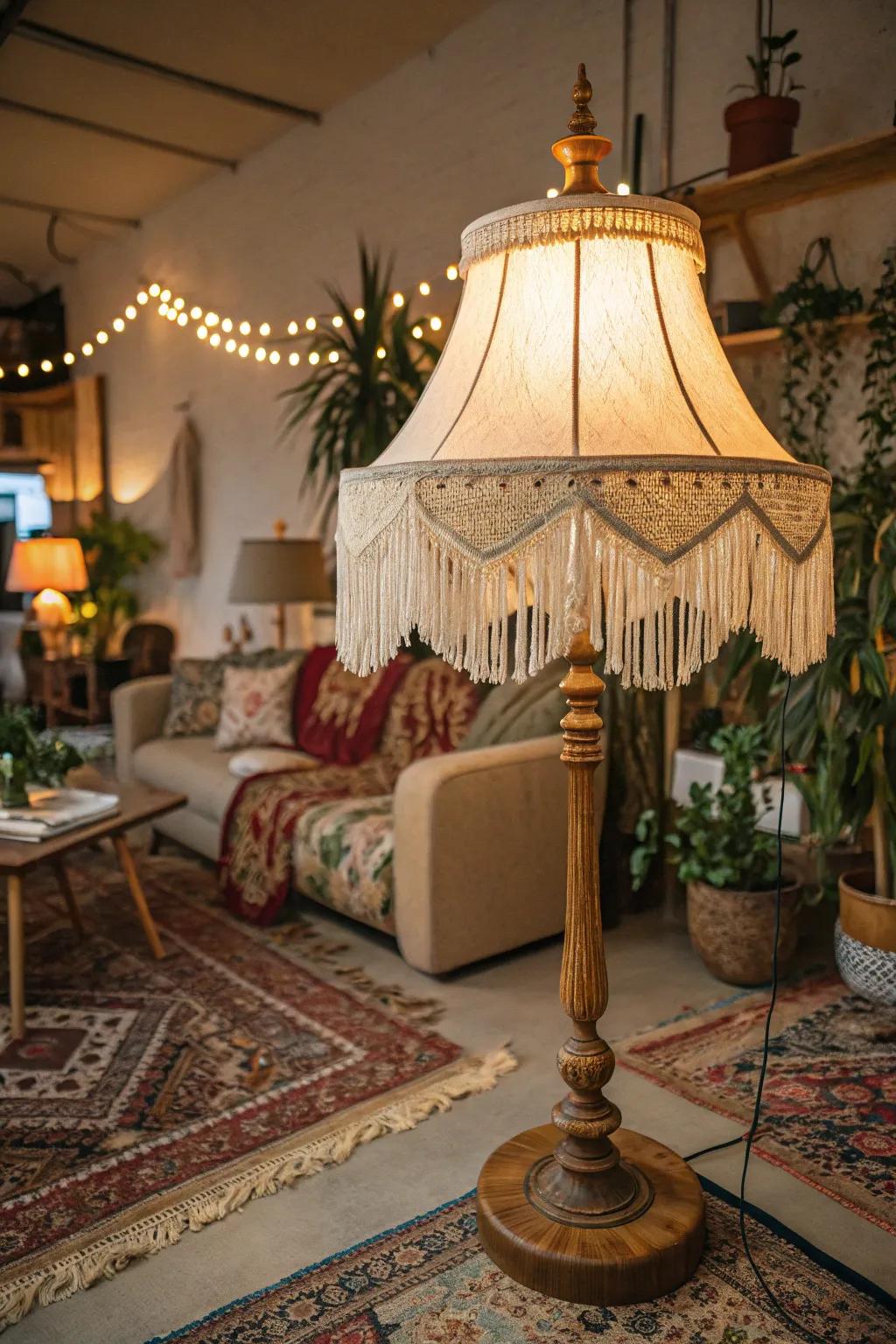 Develop a bohemian allure utilizing fringe trim on your lampshade.