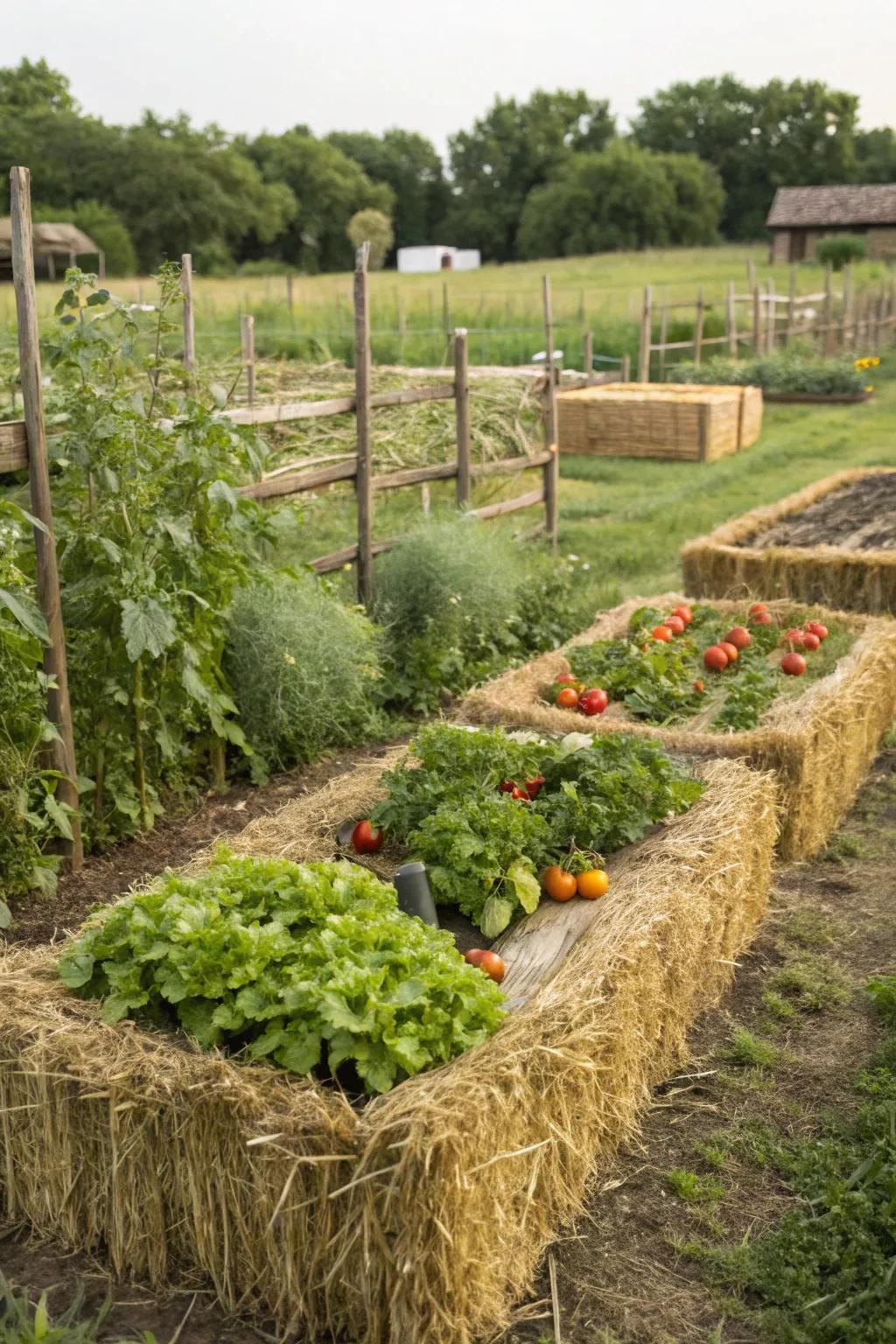 Oat stalk bundles are an ideal environmentally friendly selection for elevated garden beds.