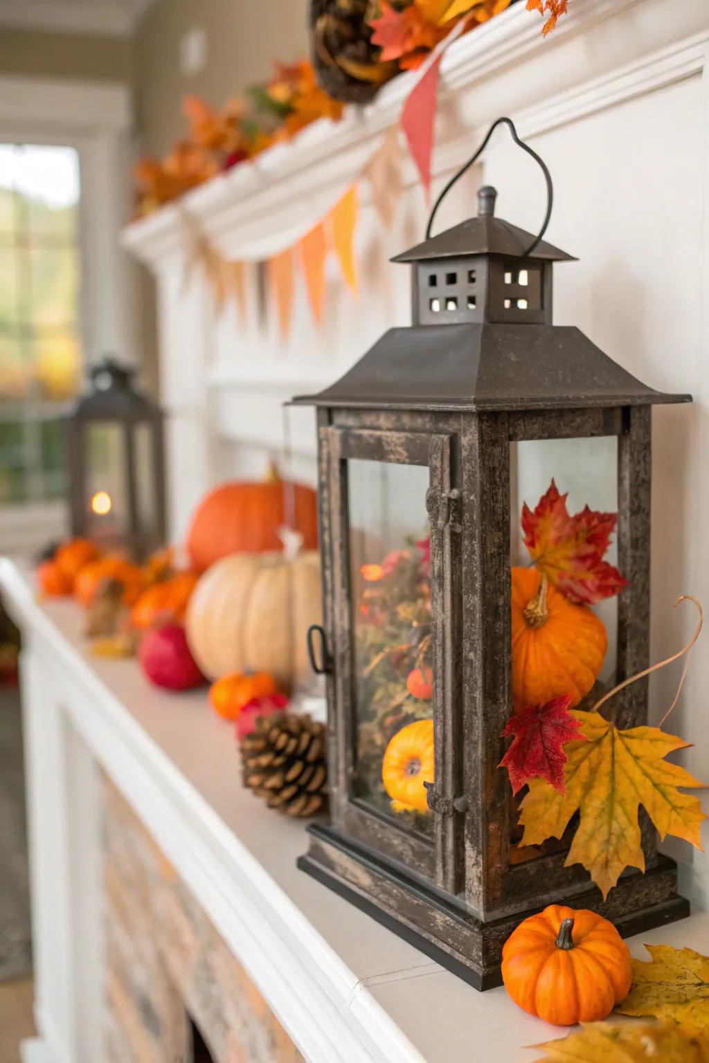 Celebrate fall with pumpkin-filled lanterns.