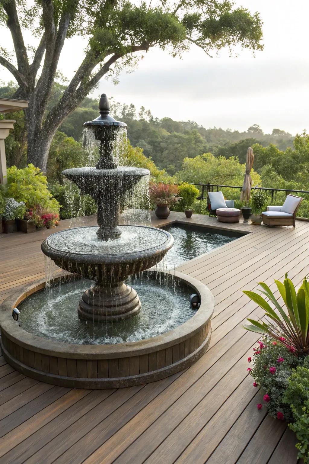 A water feature adds serenity and elegance to your deck.